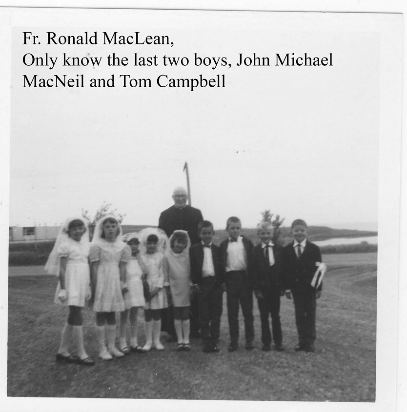 Fr. Ronald MacLean, two boys on end John Michael MacNeil and Tom Campbell
