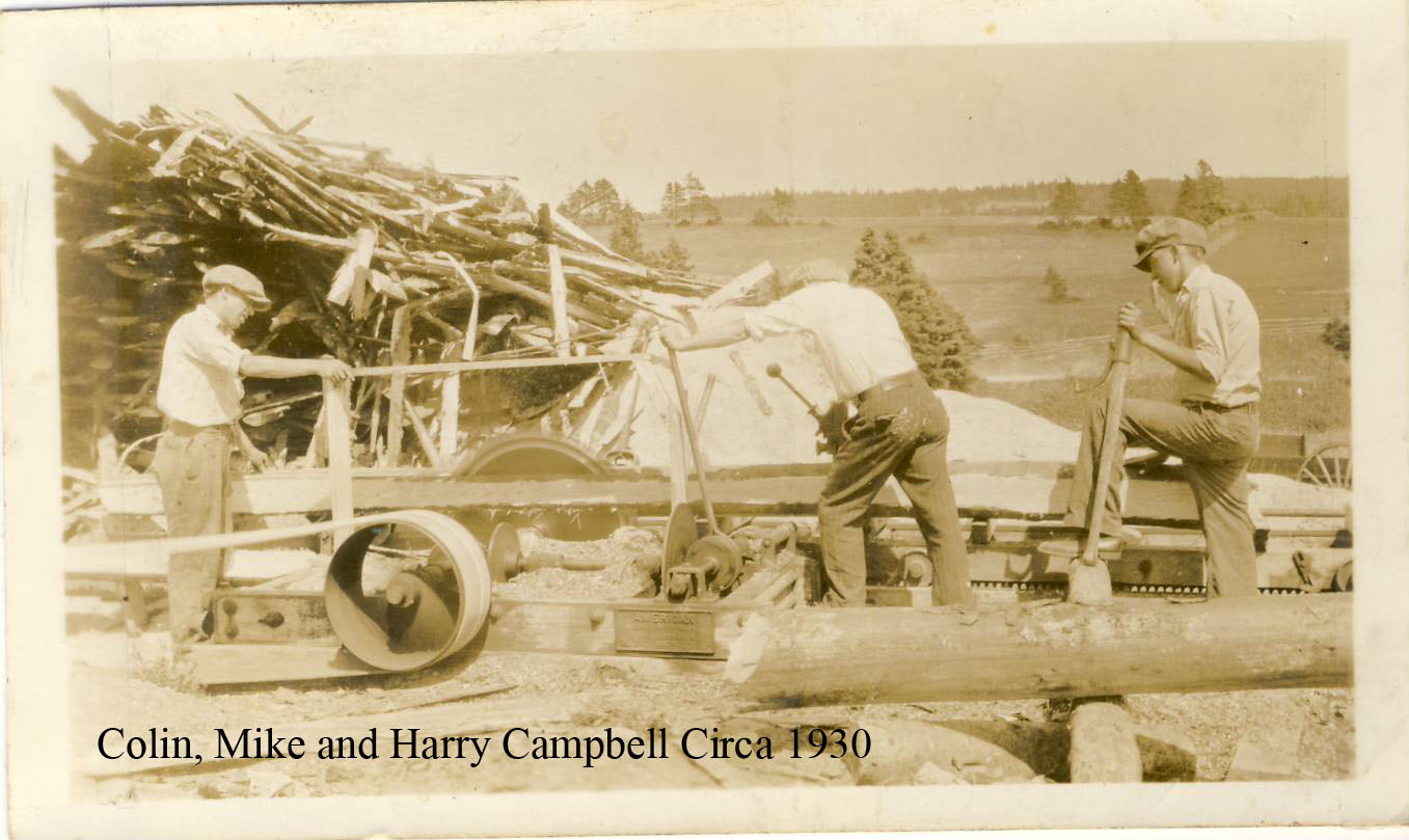 Colin, Mike and Harry Campbell Circa 1930, milling wood