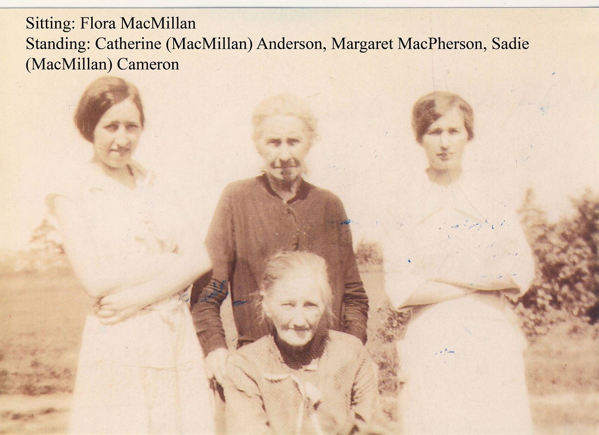 Sitting: Flora MacMillan, Standing: Catherine, Macmillan Anderson, Margaret MacPhreson, Sadie MacMillan Camperon